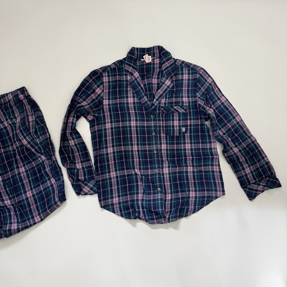 Victoria's Secret The Flannel 2pc Blue/Pink Size XS Regular Pajama Set